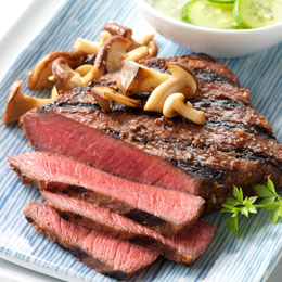 Miso-Marinated Flatiron Steaks with Shiitake Mushrooms