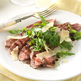 Tagliata of Flank Steak with Arugula and Shaved Parmesan