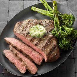 Flat Iron Steaks with Herb Butter and Grilled Broccolini