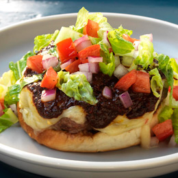 Open-Faced Chile Colorado Cheeseburgers