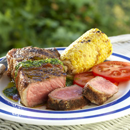 Chili Strip Steaks with Chimichurri and Chipotle Drizzles%u2028