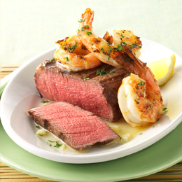 Filet Mignon Steaks with Garlicky Shrimp