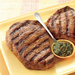 Rib Eye Steaks with Tomato Chimichurri Sauce