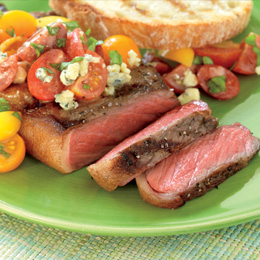 Strip Steaks with Tomato and Blue Cheese Vinaigrette