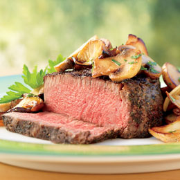 Tea-Rubbed Filet Mignon Steaks with Buttery Mushrooms